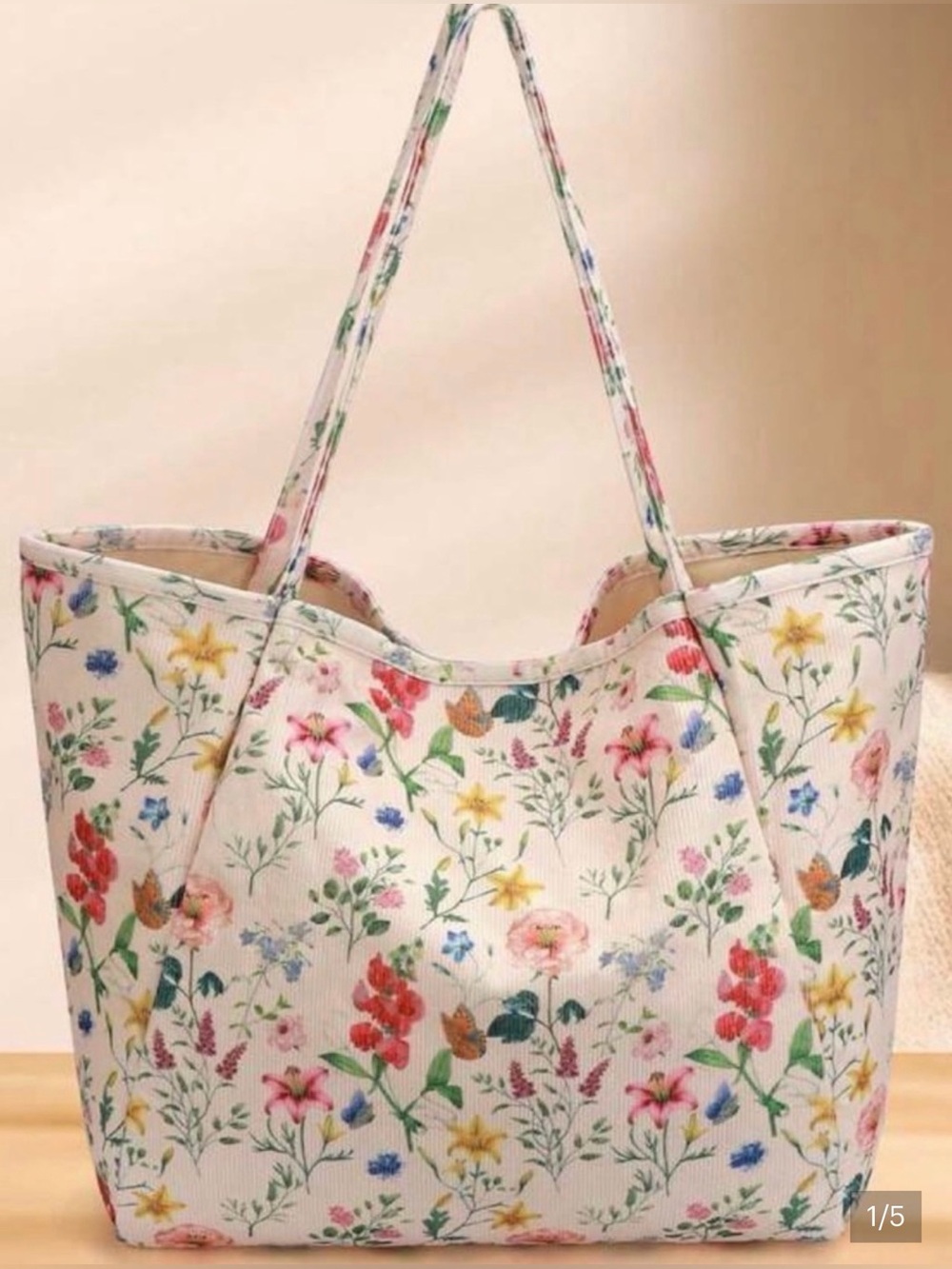 Floral Canvas Tote Bag in Cream